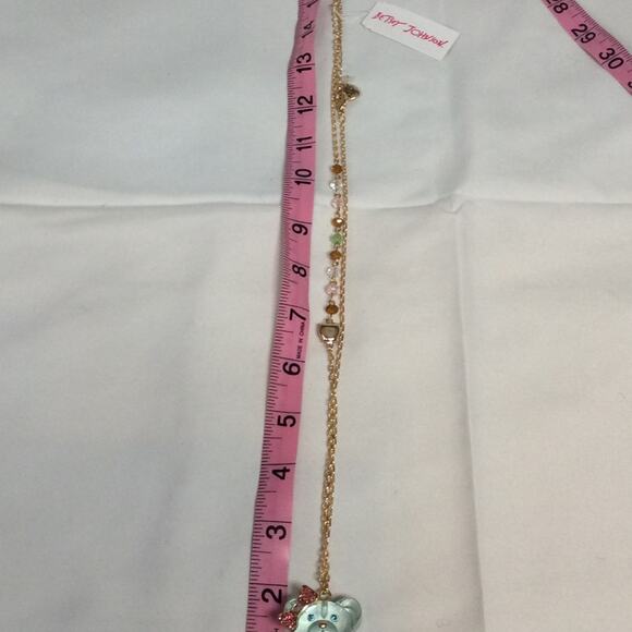 NWT BETSEY JOHNSON LIGHT BLUE GUMMY PINK BOW GOLD TONE CHAIN - Picture 6 of 7